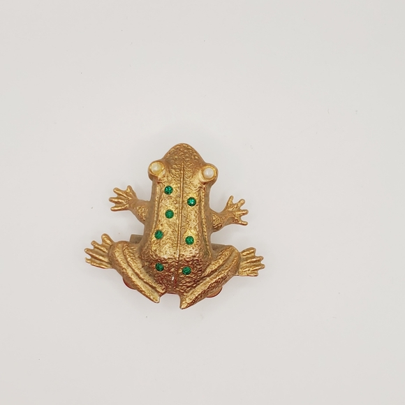 SUPER RARE!  VINTAGE FROG GREEN RINESTONES BOSTONCLIP HUNT MFG STATESVILLE - Picture 1 of 5